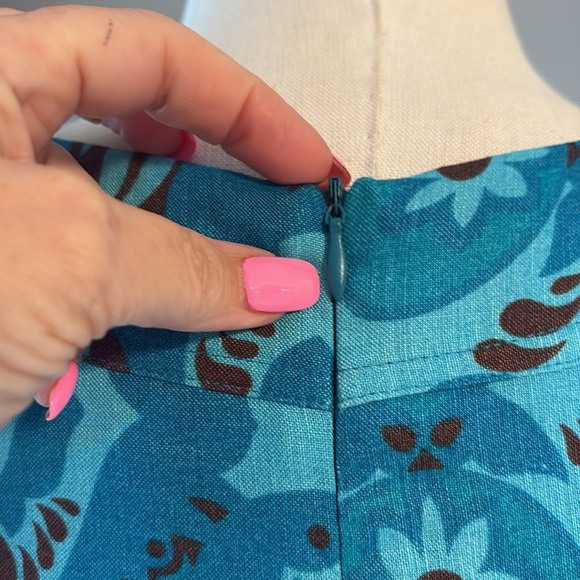 Elizabeth Howard linen abstract print sheath dress sleeveless round neck size 6 - Picture 5 of 12